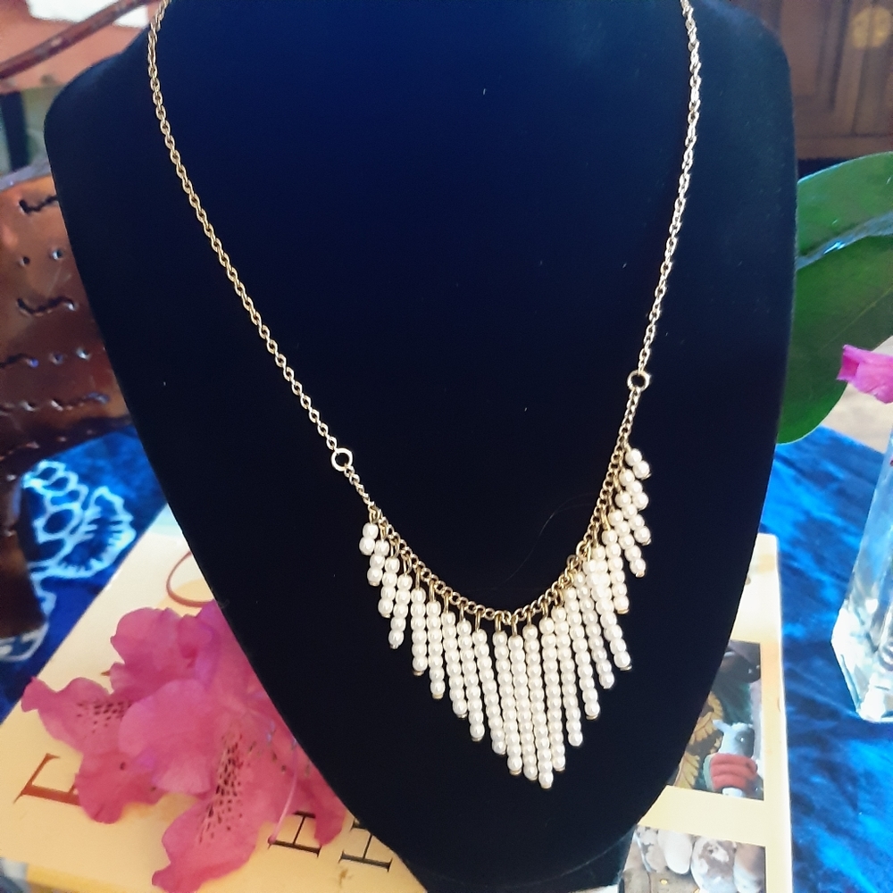 VINTAGE LAUREN CONRAD Pearl & Gold Necklace 16" ☆ - Picture 6 of 9